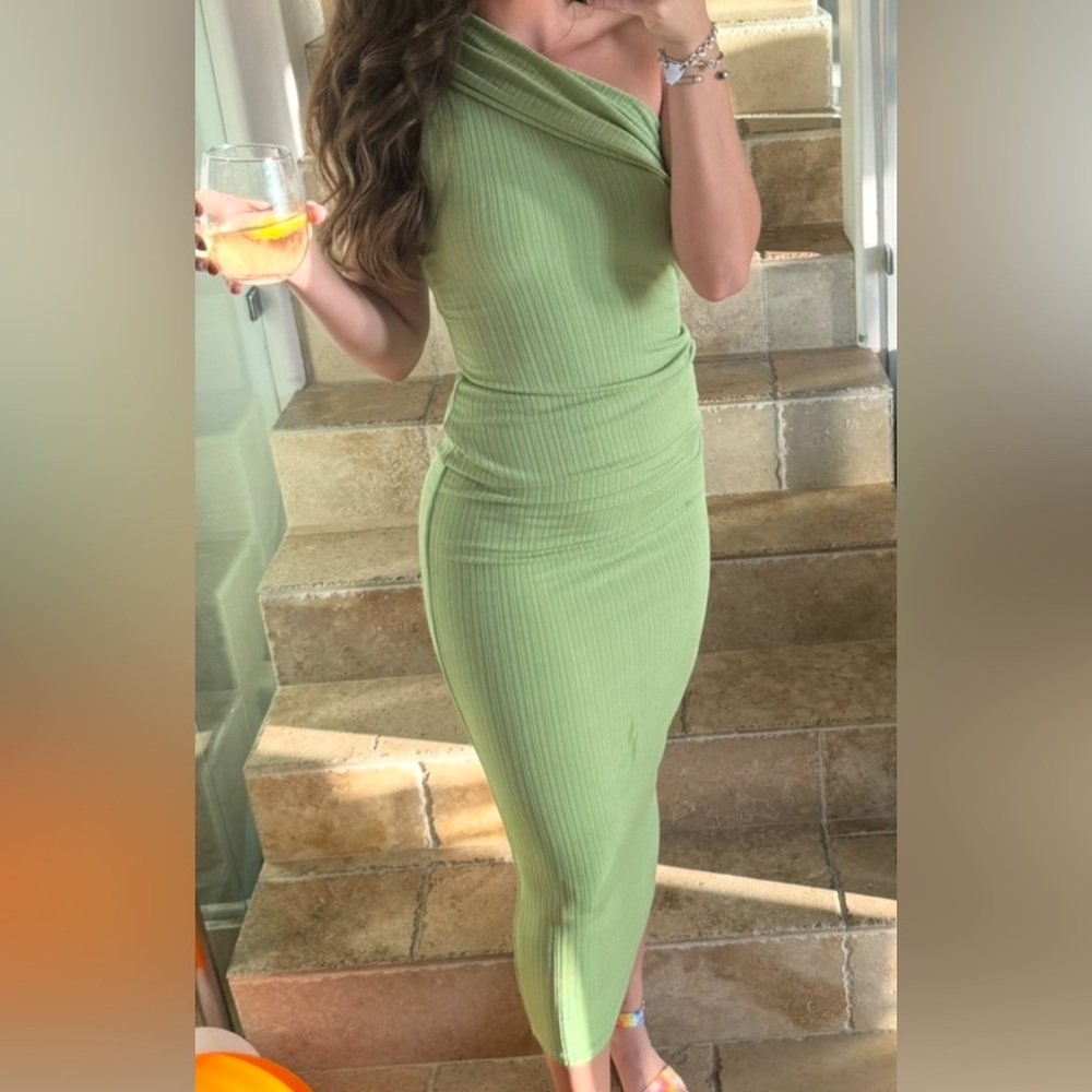 Naked Wardrobe Olive Ribbed Dress